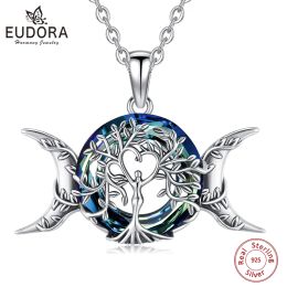Colliers Eudora Sterling Sier Tree of Life Collier Fine Triple Moon Goddesse Pendant Autrichie Crystal Jewelry Party For Women