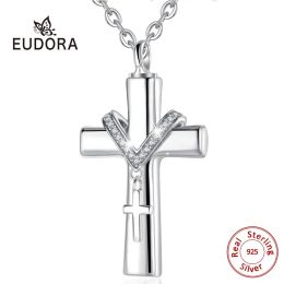 Collares Eudora Sterling Plata Cross Cross Cremation Ashes Urna Collar Remato Joyas Cenizas Memorial para mujeres/hombres Cyg002