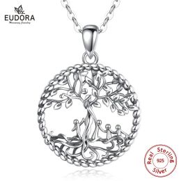 Colliers Eudora Sterling Silver Tree of Life Collier Femmes et quatre mignons Pendentif Baby Style With Box Jewelry Cadeau pour grand-mère Mom D4754