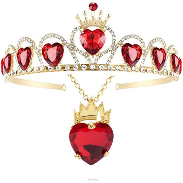 Colliers Evie Royal Red Heart Collier Tiara DESCENDANTS RED Coeur Couronne Jewelry Set Queen of Hearts Eive Costume For Girl Teen Halloween