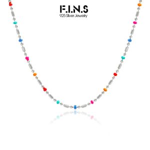 Kettingen F.I.N.S Originele Gekleurde Kralen Stiksels S925 Sterling Zilveren Ketting Vrouwen Rainbow Drop Lijm Dunne Sleutelbeen Keten Fijne Sieraden