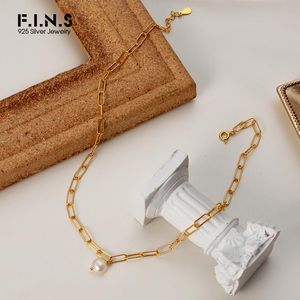Colliers F.I.N.S Simple fait à la main d'eau douce S925 collier en argent Sterling pendentif femme courte clavicule chaîne lien collier bijoux fins