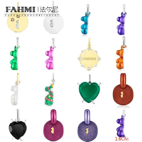 Collares Fahmi Light Luxury, vibrante y magnífico oso de tarjeta redonda en forma de corazón llena de diamantes y perlas Purple rojo verde negro Pe morado