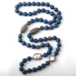 Colliers Fashion Bleu Druzy Perles nouées Halsbout Halmaking Pavé Pierre naturelle Perles et perles Collier