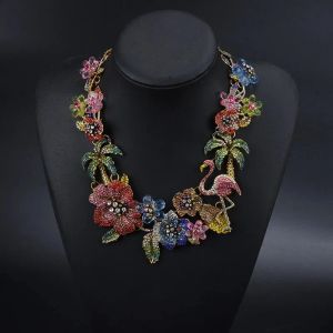 Colliers Fashion colorée en cristal résiderie fleur flamant