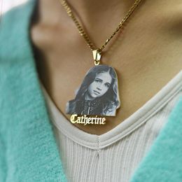 Colliers Mode personnalisé couleur Photo Photo nom pendentif collier personnel Fmaily Photo pendentif pour femmes hommes Hiphop Jelwery