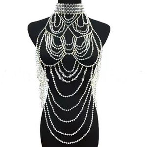 Kettingen Mode Exagoge Sieraden Retro Etnische Stijl Glanzend Helder Kristal Ifaux Parel Multilayer Body Chain Ketting Sieraden