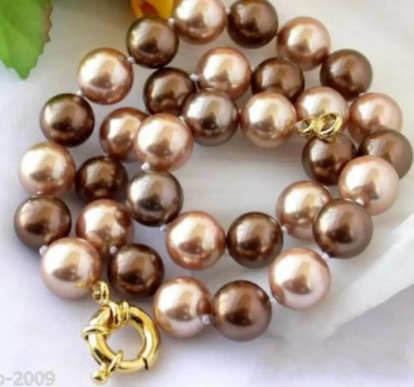 Colliers bijoux à la mode, livraison gratuite, collier de perles naturelles AAA 10mm, café Champagne, coquillage de la mer du sud, 18 pouces