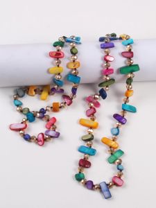 Kettingen mode lange geknoopte halsband regenboog kleur kristal en schaal ketting voor vrouwen cadeau