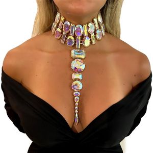 Collares Desfile de moda Collar de diamantes de imitación Collar joyería para mujeres cristal brillante colgante de gota larga accesorios de Gargantilla de circón de lujo