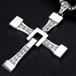 Collares FAST and FURIOUS Dominic Toretto's Cross S925 Collar con colgante de plata Colgante de gran tamaño para hombres Regalo de Navidad