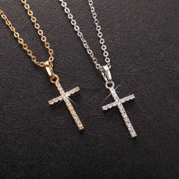 Colliers avec pendentifs croix pour femmes, livraison directe, couleur noire, cristal, croix de jésus, bijoux pour hommes/femmes, vente en gros, 240228