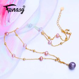 Colliers Fenasy Collier de perles d'eau douce naturelle pour femmes bijoux de perles personnalisés pendentif en or collier de couleur or