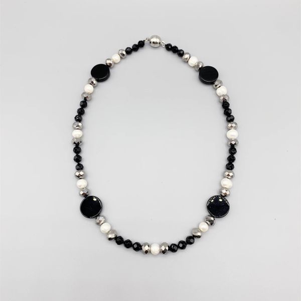Collares folisaunique de 6 mm de 16 mm forma de moneda ónxa ónix negro para mujeres 78 mm de perlas de agua dulce blancas