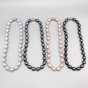 Colliers FoLisaUnique gris vert rose baroque coquille collier de perles pour les femmes élégant décontracté simple brin nacre collier ras du cou
