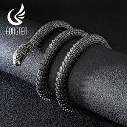 Colliers Fongten Heavy Punk Snake Chain Collier Vieux Métal Noir Acier Inoxydable Long K Pop Accessoires Hommes Bijoux