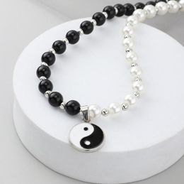 Colliers pour femmes Tide Hiphop Personality and White Pearl Pendant Yin Yang Tai Chi Bagua Collier chaîne Chokers3569014