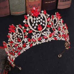 Colliers Forseven baroque mode rouge / bleu / or couleur strass cristal diadème et couronne bijoux pour mariée fête de mariage chapeaux