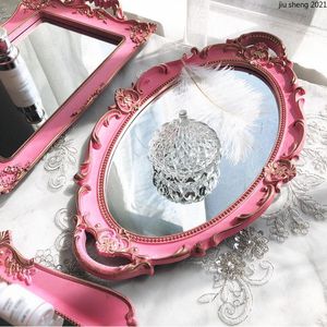 Colliers Français Rétro Rose Miroir Plateau Nourriture Tasse À Thé Bijoux Collier De Stockage De Luxe Plateau Carré Décoration De La Maison De Mariage Photographie Props