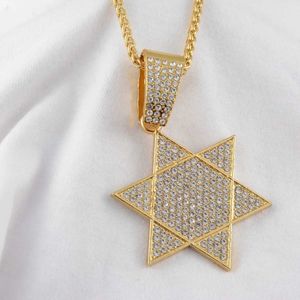 Colliers Full micro pavé Crystal Israel Menorah Judaïsme Collier hébreu Star de David Gold Color Bijoux religieux pour hommes