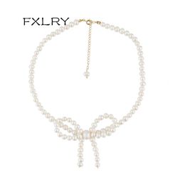 Colliers FXLRY Original fait à la main naturel perle d'eau douce noeud élégant court clavicule chaîne colliers pour femmes bijoux