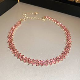 Collares Fanan de moda Pink Purple color color oro renovado Collares de gargantillas para mujeres Collares de cristal geométrico Bodas de fiesta Joyas
