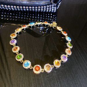 Kettingen fyuan Koreaanse stijl kleurrijke kristallen choker kettingen voor vrouwen sleutelbeen ketting kettingen sieraden Bijoux