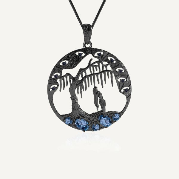 Colliers Gem's Ballet Horror Story 925 STERLING Silver Natural London Blue Topaz Handmade Pendant Collier pour femmes bijoux Halloween