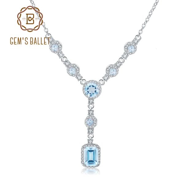 Colliers Gem's Ballet Luxury 3.77Ct Natural Sky Blue Blue Topaz Gemstone 925 Collier pendentif en argent sterling pour femmes Bijoux Fine Bijoux