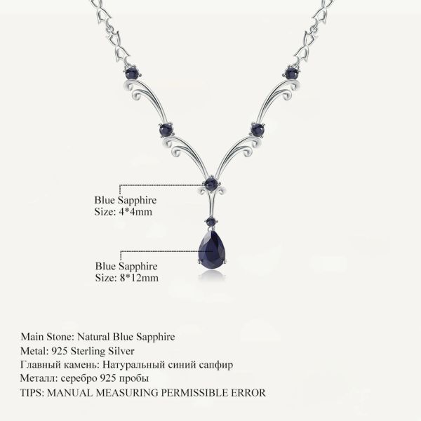 Collares de lujo de ballet de gema 5.61ct natural azul zafiro corbata de piedra preciosa para mujeres 925 sterling plata vintage joyería fina