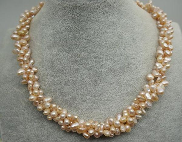 Colliers Véritable collier de perles d'eau douce couleur Champagne trois rangées véritable perle bijoux collier de mariage fête des mères mariées cadeau