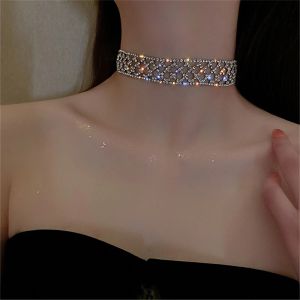 Colliers Géométriques Mesh Mesh Crystal Colliers pour femmes Colliers en strass de chaîne courte Jewelry
