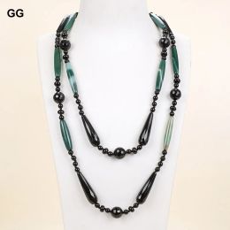 Colliers GG bijoux 51 "pierre naturelle noir Onyx vert Agates collier long chaîne de pull pour femmes dame cadeau bijoux