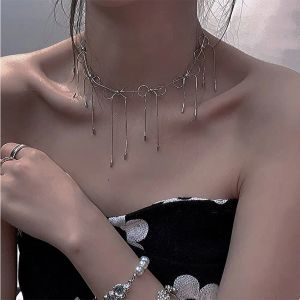 Colliers Gift Niche Design Simple Bow Knot Clavicule chaîne de style coréen Collier Girl Femme Femmes Y2K Collier de mode Bijoux