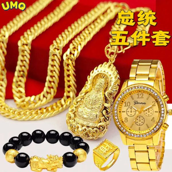 Colliers Gift Pared 100% Real Gold 24K 999 Watch 999 Collier Men Agressif 999 Grande 999 Chaîne épaisse nouvelle style Pure 18K Jewelry
