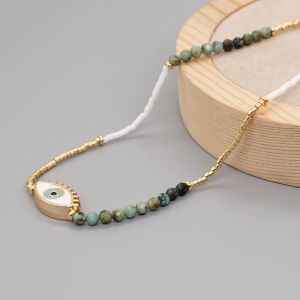 Kettingen go2boho eenvoudige kralen ketting voor vrouwen Turkse boze oog kettingen natuursteen miyuki zaad kralen choker mode sieraden