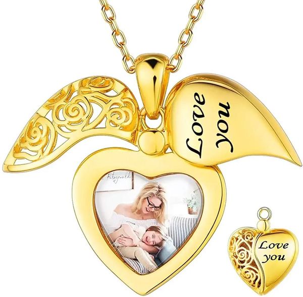 Colliers Goldchic Love You coeur médaillon collier pour femmes 925 en argent sterling personnalisé photo graver texte garder mémoire bijoux cadeau pour elle