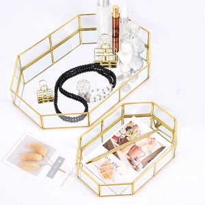 Kettingen Gouden Spiegel Lade Cosmetische Container Sieraden Organizer Case Badkamer Opslag Lippenstift Ketting Desktop Pantry Organizer Cake