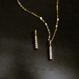 Kettingen Goldtutusolid Gold Charm Bar Pendant, Crystal Necklace, Minimal Sieraden, Simple Victoriaans geschenk, vakantie, 9K Real, KJ233
