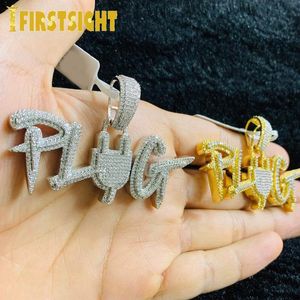 Collares Golo Color plata Enchufe Carta Colgante Collar Iced Out Bling 5A CZ Micro Pave Acabado Zircon Hip Hop Cadena de cuerda Joyería para hombres