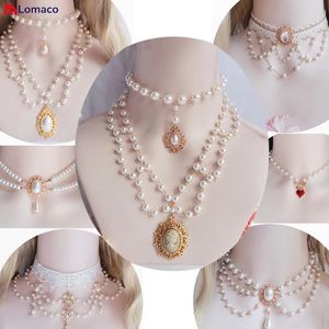 Kettingen Prachtige Vintage Rococo-stijl Bruiloft Lolita Prinses Meerlaagse Parel Kant Edelsteen Ketting Sleutelbeenketting Halsband