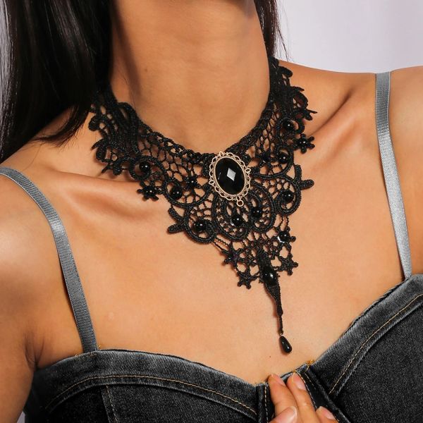 Colliers Gothic Victorian Black en dentelle Collier pour femmes Drop Sexy Lace Choker Collier Steampunk Collier vintage Bijoux