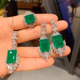 Collares Laboratorio elegante creado Emerald Jewelry Pendientes Pendientes de colgantes Collar anillo para mujeres Aniversario de envío gratis novia