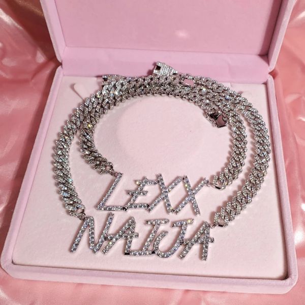 Collares Grandbling Nombre personalizado Colgante Conectar Rhinestone Cadena cubana Collar de palabras Joyería de Hip Hop