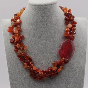 Colliers GuaiGuai bijoux 3 brins naturel rouge cornaline Agate pépite perles collier Rose Agates gros connecteur fait à la main pour les femmes