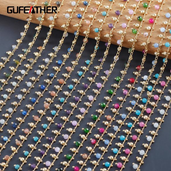 Collares Gufeather C228, cadena diy, chapado en oro, cobre, piedra natural, alcance de paso, sin níquel, fabricación de joyas, collar de pulsera diy, 1 m/lote