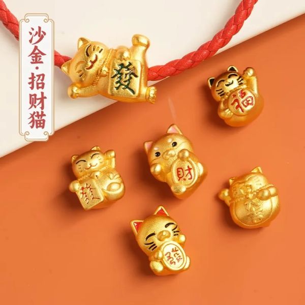 Collares Guochao Lucky Cat plateado 100% oro real 24k 999 colgante femenino 18k con incrustaciones de diamante amarillo lindo cadena de clavícula regalo joyería pura