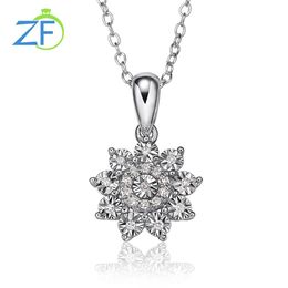 Colliers GZ Zongfa 100% 925 Collier de fleurs en argent sterling pour femmes 0,07 carats diamant 18 "Chaîne transversale Sparkling Pendentif Bijoux