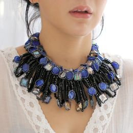 Colliers haha ​​toto new arrivé de luxe de luxe Blue pierres de cristal perles brins Déclassement de collier