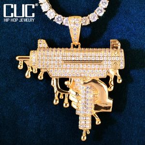 Colliers main tenant goutte à goutte forme pistolet hommes pendentif collier chaîne Micro pavé Zircon Hip Hop Rock rappeur bijoux cadeau